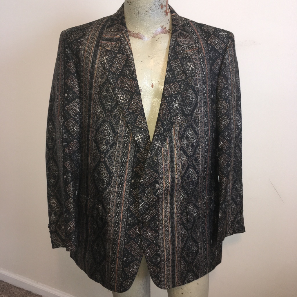 Vintage Black-Brown-Beige Graphic Print Blazer